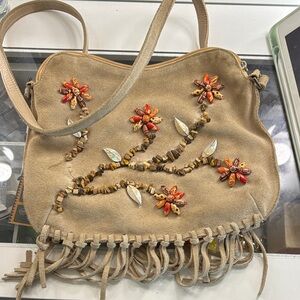 Mary Frances Beige Floral Embellished Shoulder Bag
